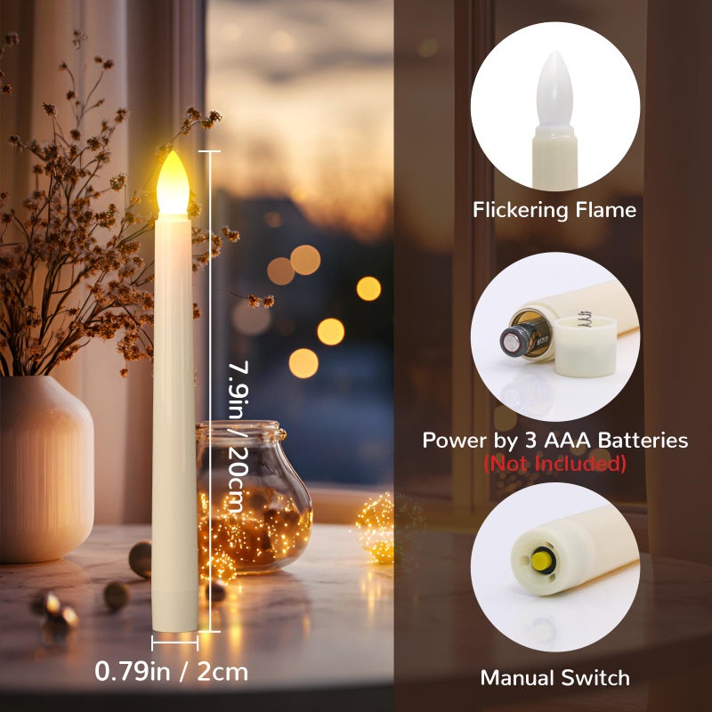 PChero Flameless Candles with Remote Timer, 7.9" Ivory Battery Operated LED Taper Dripless Floating Flickering Candles for Wedding Halloween Thanksgiving Christmas Themed Party Valentines Decorations - Image 2